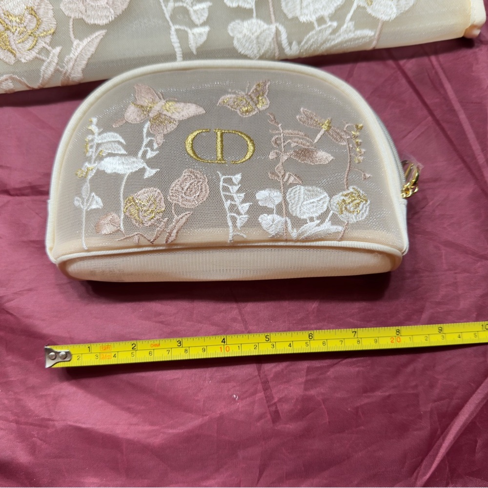 The Christian Dior Cream Embroidered Butterfly Mesh Tote Bag and Makeup pouch - Picture 10 of 11